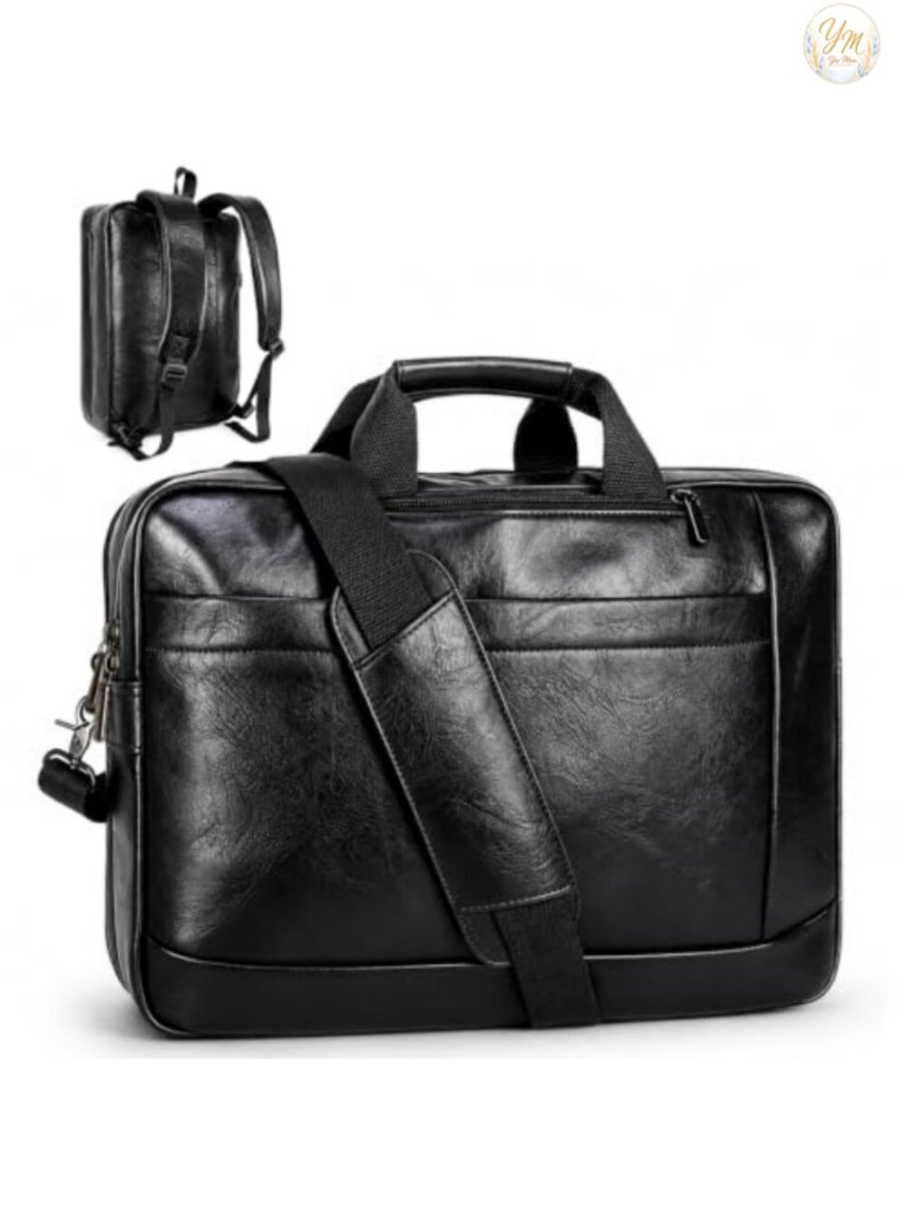 Faux Leather Convertible Messenger Laptop Bag for Men 17.3 Inch Work Backpack
